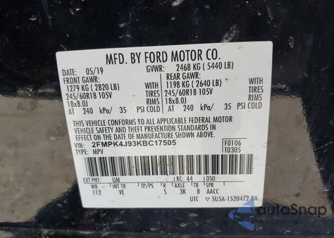 2019 Ford Edge Sel из США, поврежденный, VIN 2FMPK4J93KBC17505